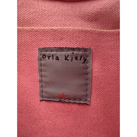 Orla Kiely Tote Bag Brown Cream Print Coated Canvas Pink Canvas-Leather Handles - Picture 6 of 10